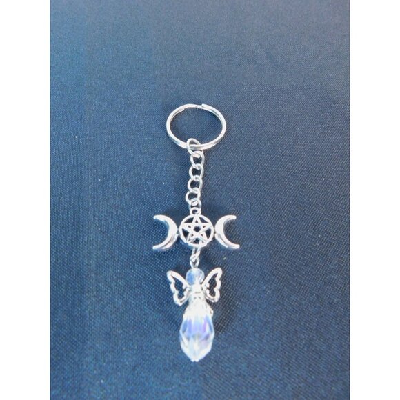 Triple Moon Pentacle Angel Keychain 4.5" - New - Witchcore Ethereal - Picture 2 of 11